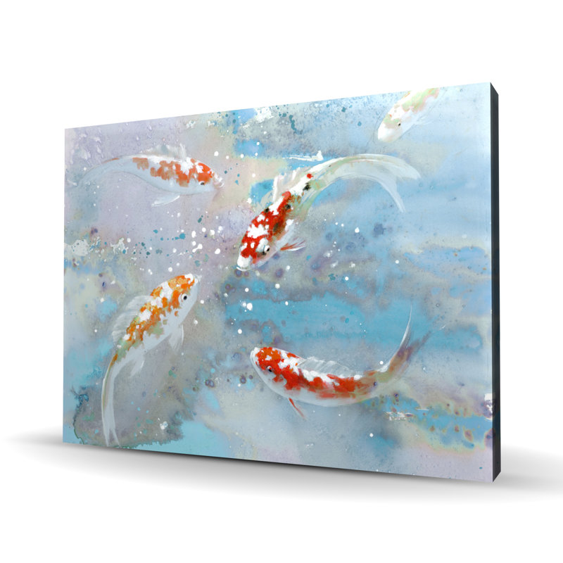 Toile Koi nageant dans l'eau bleue | Décoration animaux orange, H 48 po x l 36 po