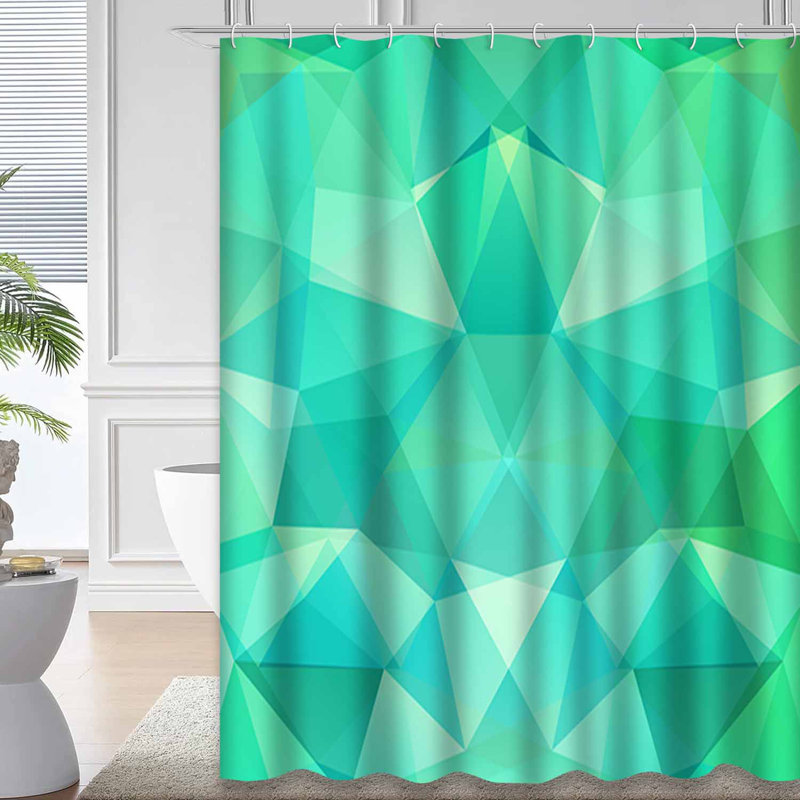 Rideau de douche à motif géométrique bleu sarcelle avec 12 crochets, L 72 po x l 84 po