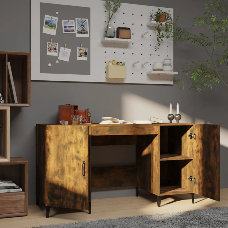 Korhan Computer Desk, Smoked Oak