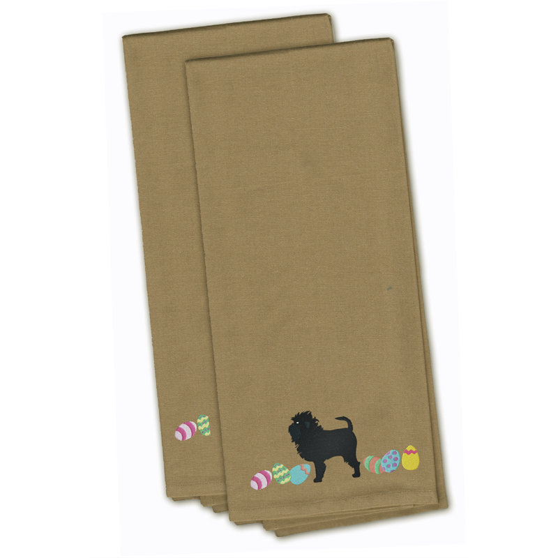 Serviette de cuisine à thé brodé affenpinscher pâques, Brun clair, H 28 po x l 19 po x P 0,1 po