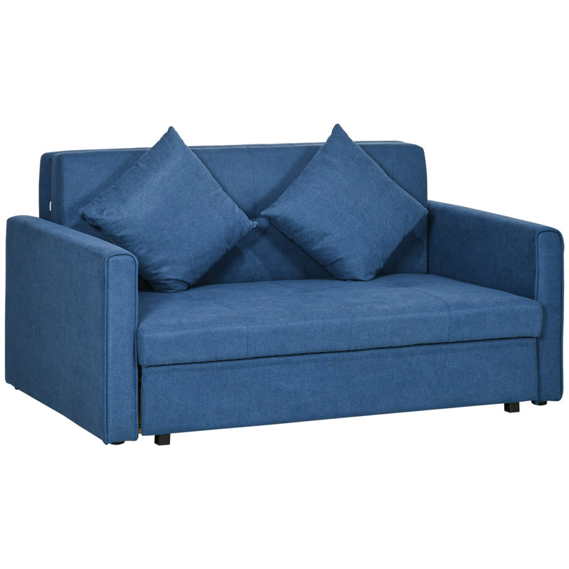 Mikiyas 2 Seater Polyester Sofa Bed, Blue Cotton Blend
