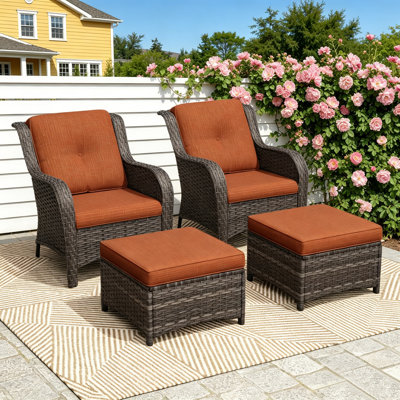 2-Person Polyethylene (PE) Wicker Outdoor Conversation Sets with 2  Chairs And 2 Ottomans