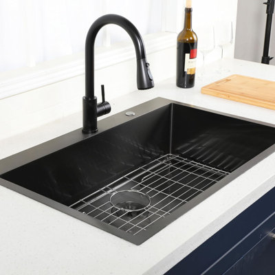 Évier de cuisine à simple cuve en acier inoxydable 33 po L