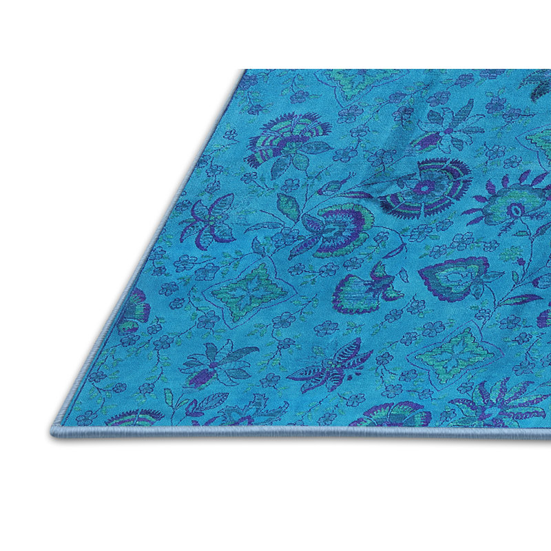 Tapis floral bleu, Tapis de couloir 2 pi x 5 pi