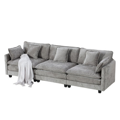 Geneveve 113.8"W Chenille Upholstered Sofa With 5 Compressed Pillows & Compressed Foam Cushions without Ottoman