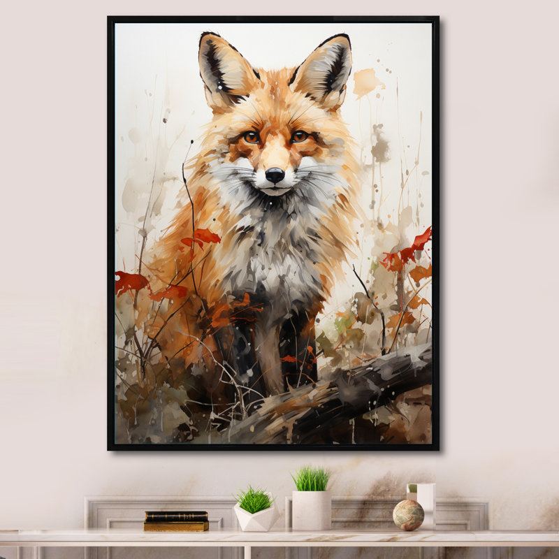 Fox Wilderness Observer - Art mural de renard pour le salon, Cadre flottant noir, H 32 po x l 16 po x P 1 po