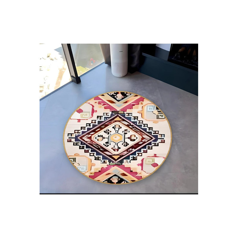 Light Tone Traditional Patterned Round Woven Base Vintage Decorative Carpet, Round 5'