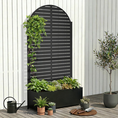 Metal Raised Garden Bed with Trellis, Garden Box for Vegetables and Flowers, Trellis Planter Box for Climbing Plants and Vines, Galvanized Raised Garden Bed