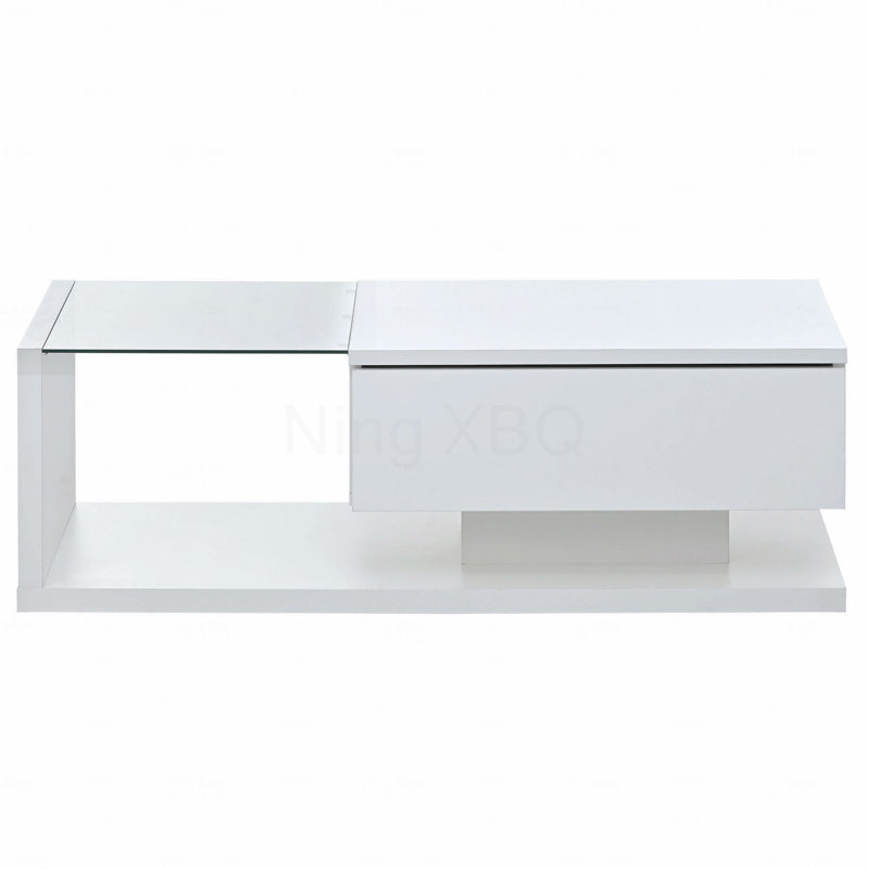 Table basse rectangulaire à 2 niveaux en verre de salon moderne avec table en bois en verre trempé et surface UV ultrabrillante