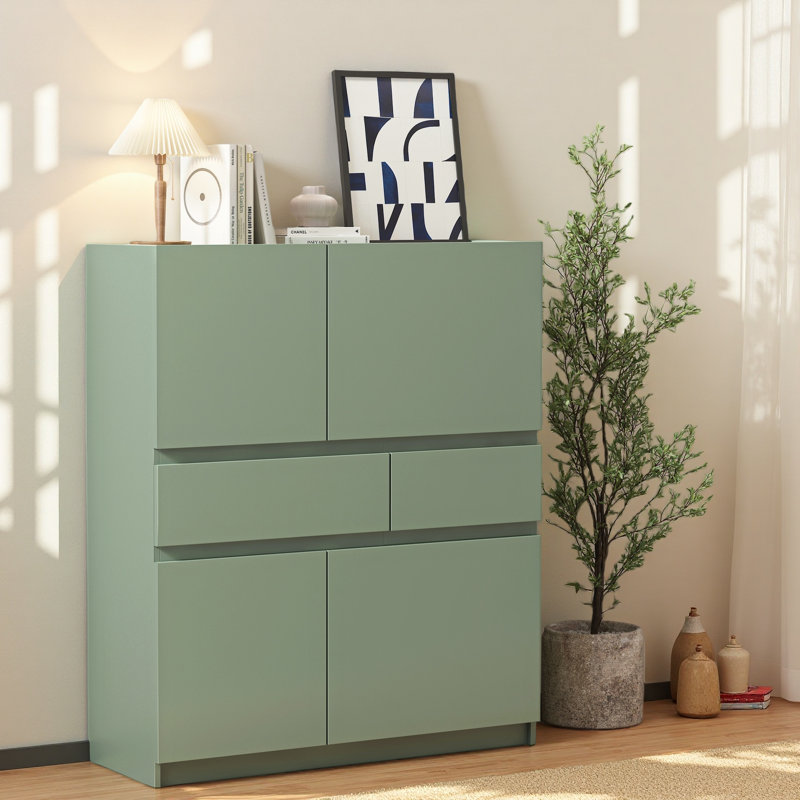 armoire de rangement en bois avec 4 portes et 2 tiroirs, Vert