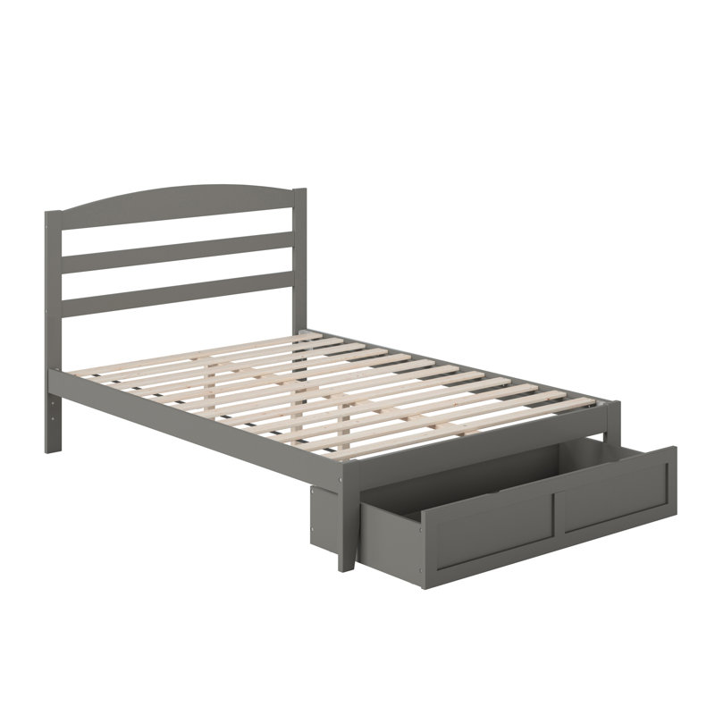 Lit plateforme avec rangement en bois massif Elliana, Double, Gris