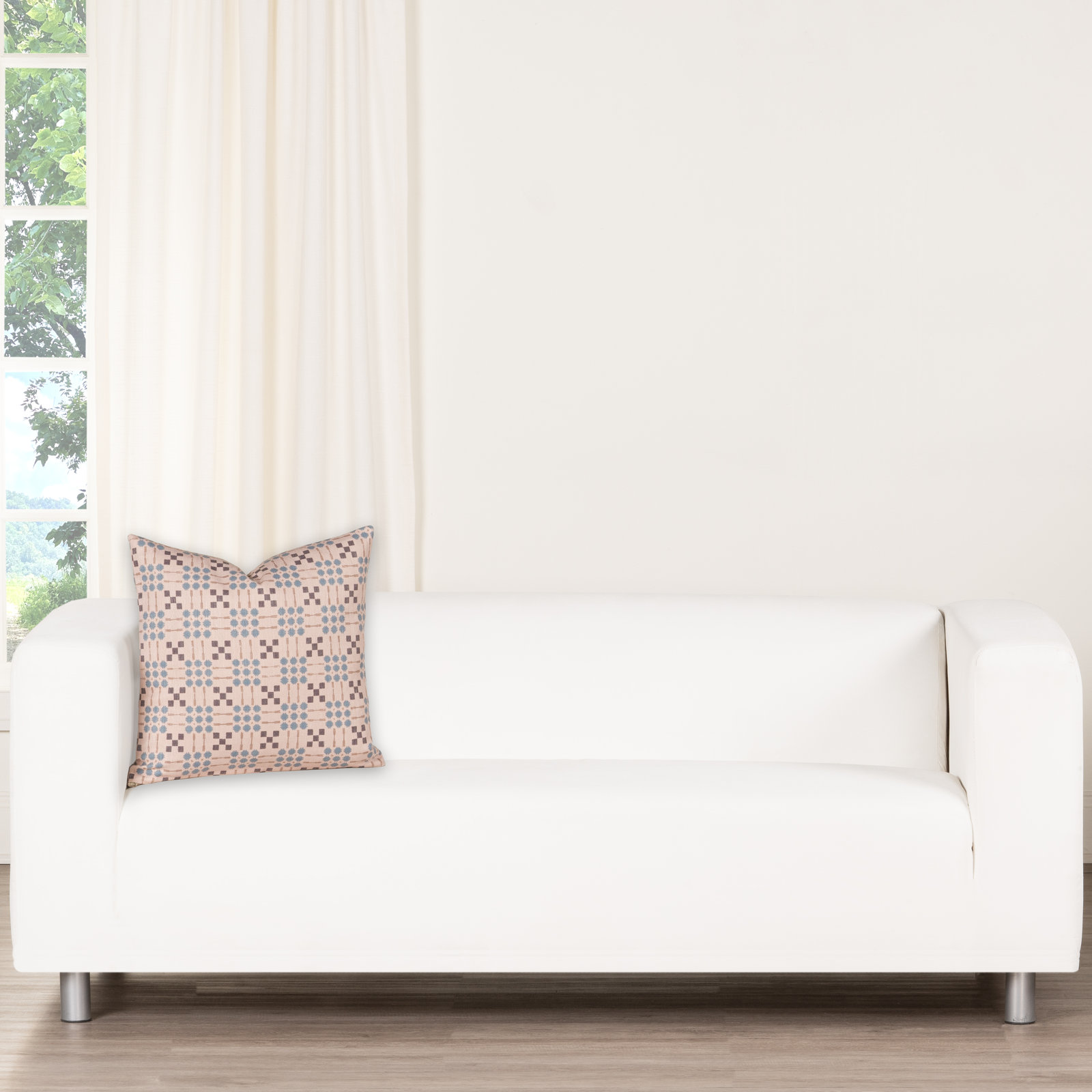 Gridwork Geometric Accent Pillow, Feather, Square 18", Pink