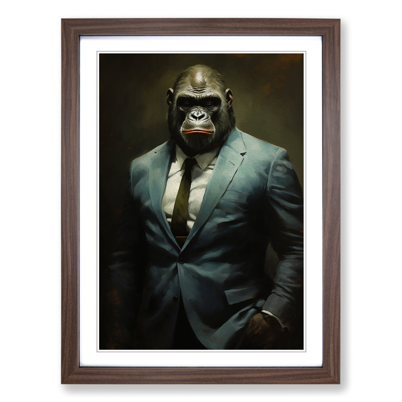 Gorilla in a Suit Painting No.3 - Framed Print, 34cm H x 25cm W x 2cm D, Walnut