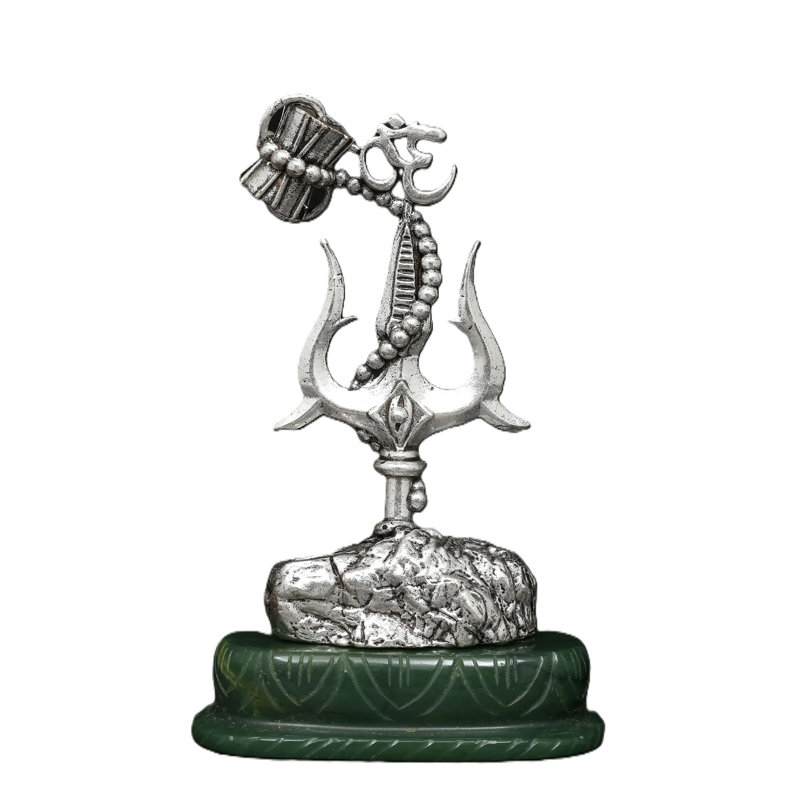 Petit trishul stylisé de 4 pouces sur base de pierres précieuses en aventurine verte