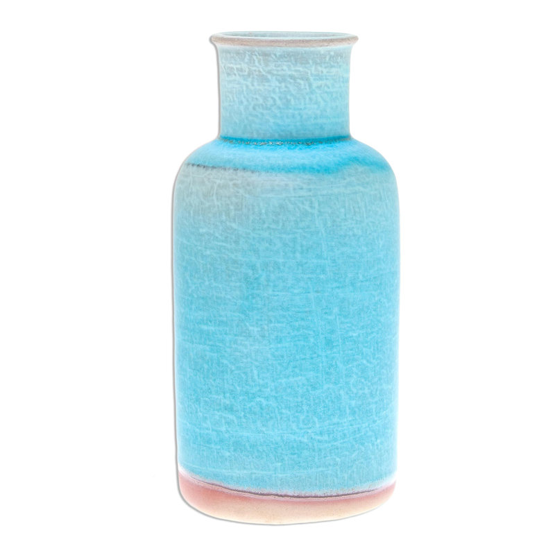 Vase de plancher en céramique turquoise 7,75 po
