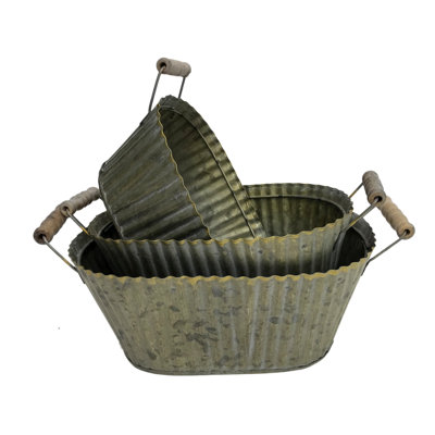 Ensemble de pot de fleurs en métal ovale cannelé 3 pièces Layla