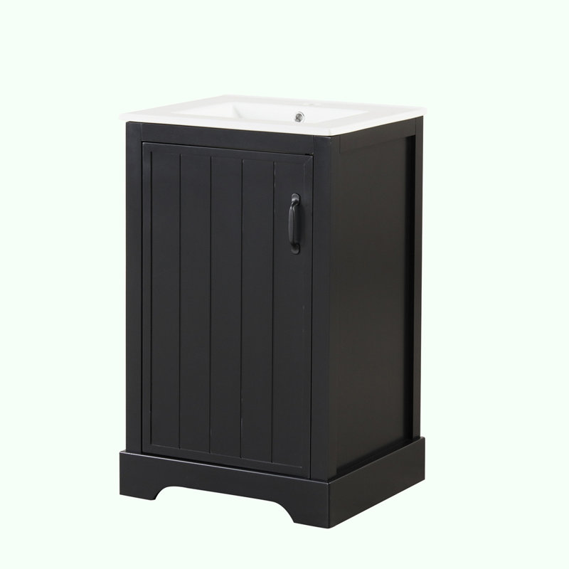 Meuble-lavabo à fermeture en douceur 20 po avec lavabo, rangement et tablette réglable, Noir, noir, noir, noir