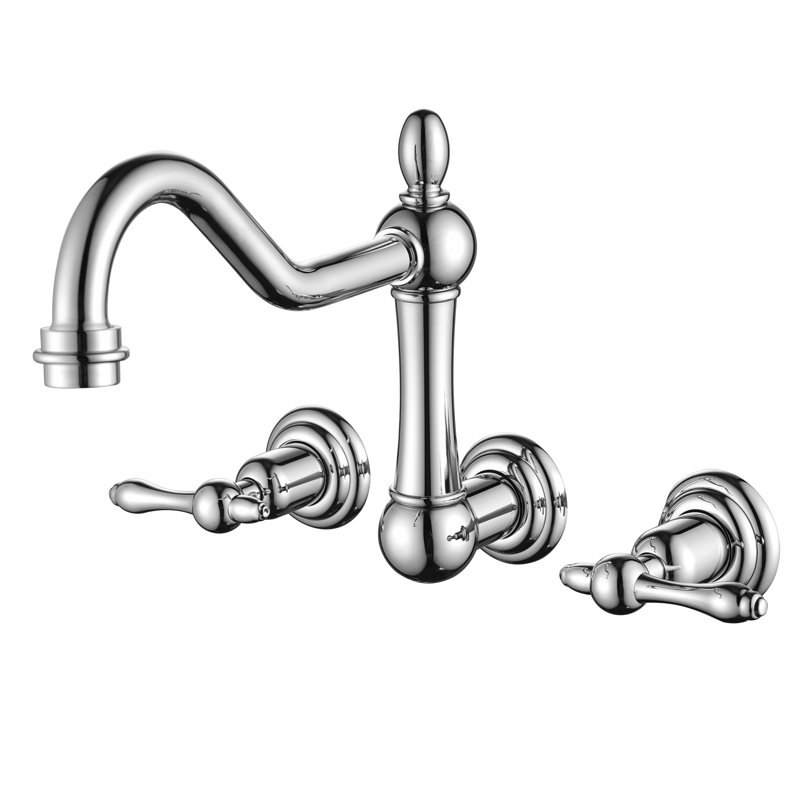 Robinet de baignoire romaine à deux poignées à fixation murale, Chrome