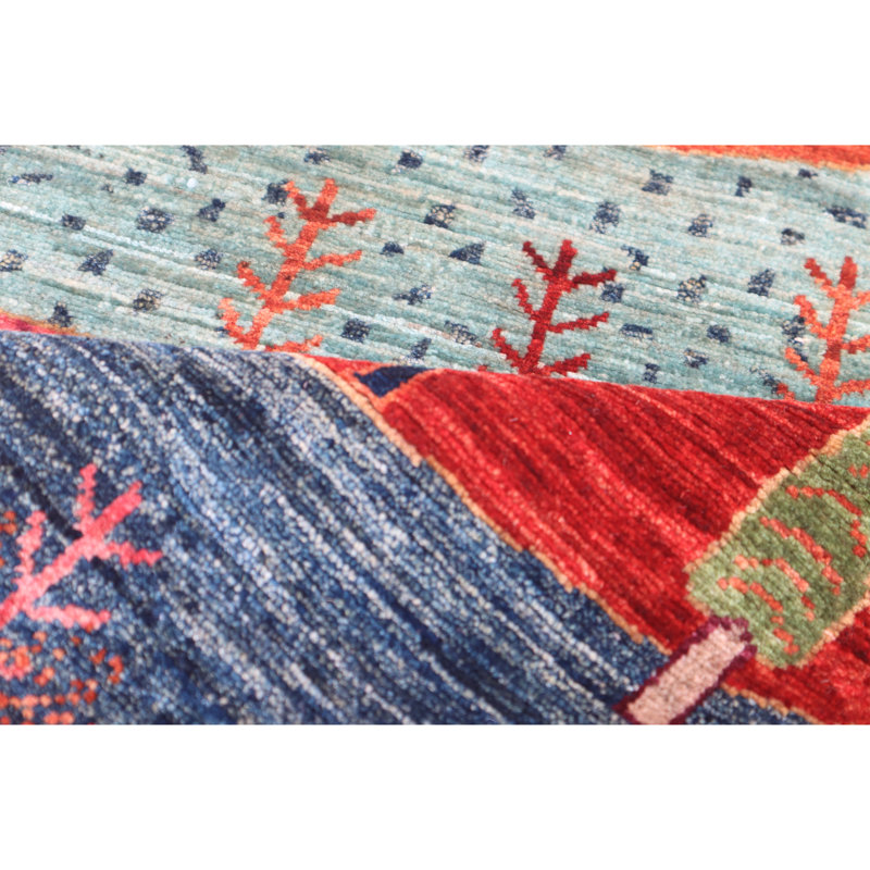 Hand Knotted Wool Area Rug in Red And Multi