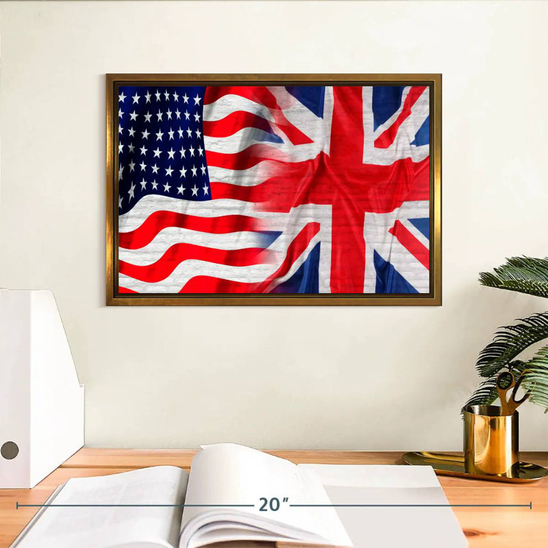 Drapeau américain et britannique, Cadre flottant doré, 13 po x 9 po