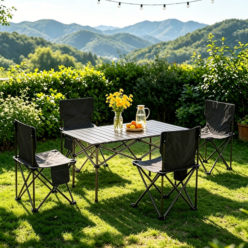 Patio Dining Set with Rectangular Table, 50cm H x 95cm W x 55 cm D, Black/Grey, 4