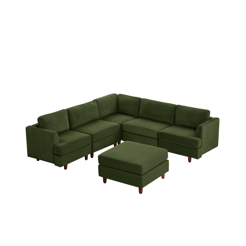 Canapé modulaire moderne à 6 places avec canapé-lit en velours côtelé (vert), Vert