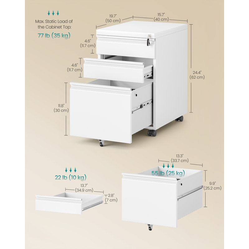50cm Wide 3 -Drawer File Cabinet, Matte White