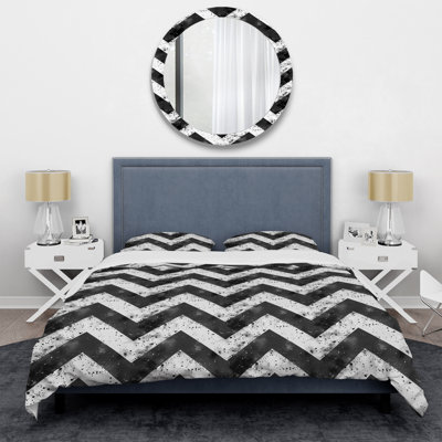 Ensemble de housse de couette noir et blanc à chevrons Flow III