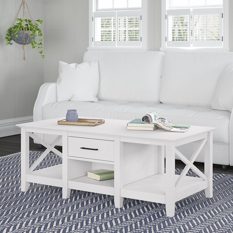 Table basse avec rangement Huckins, Chêne blanc pur