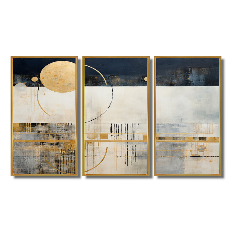 Pioche - ensemble d'art mural abstrait paysage, Cadre flottant doré, H 28 po x l 36 po x P 1 po