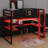 Wood Loft Bed With Desk, Side Storage Rack, Multi-Storage Shelves And RGB Light-35940362-35940365