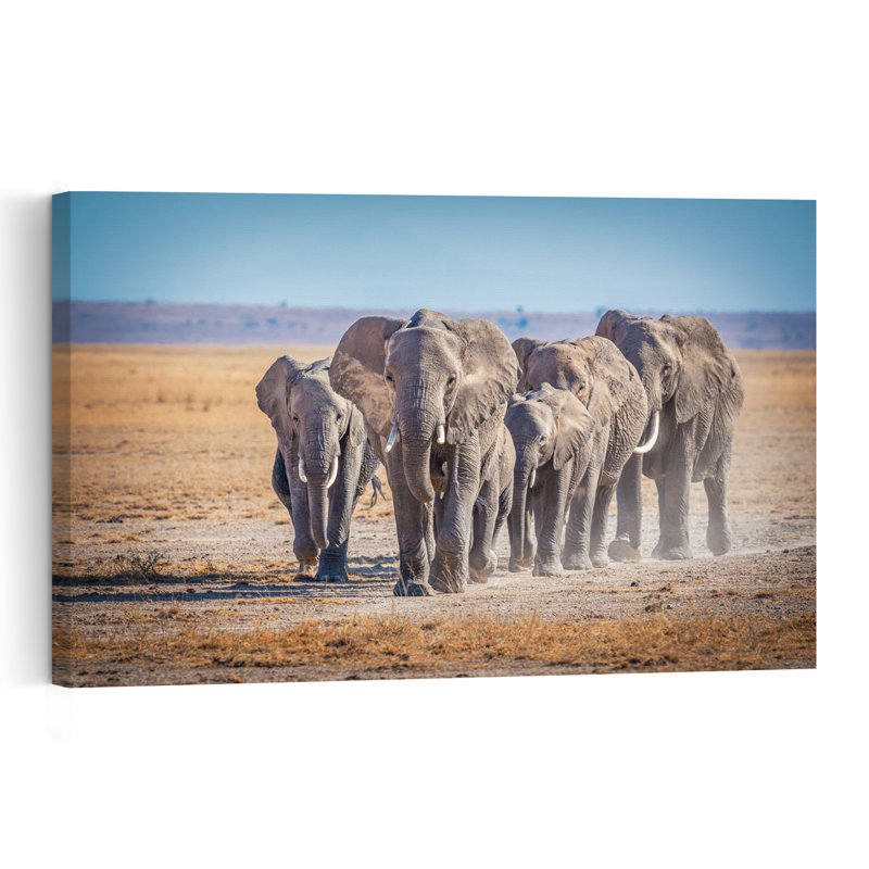 Elephant Herd Journey Abstract Contemporary Elephant Landscape Nature Wall Art Print, 30.48cm H x 45.72cm W