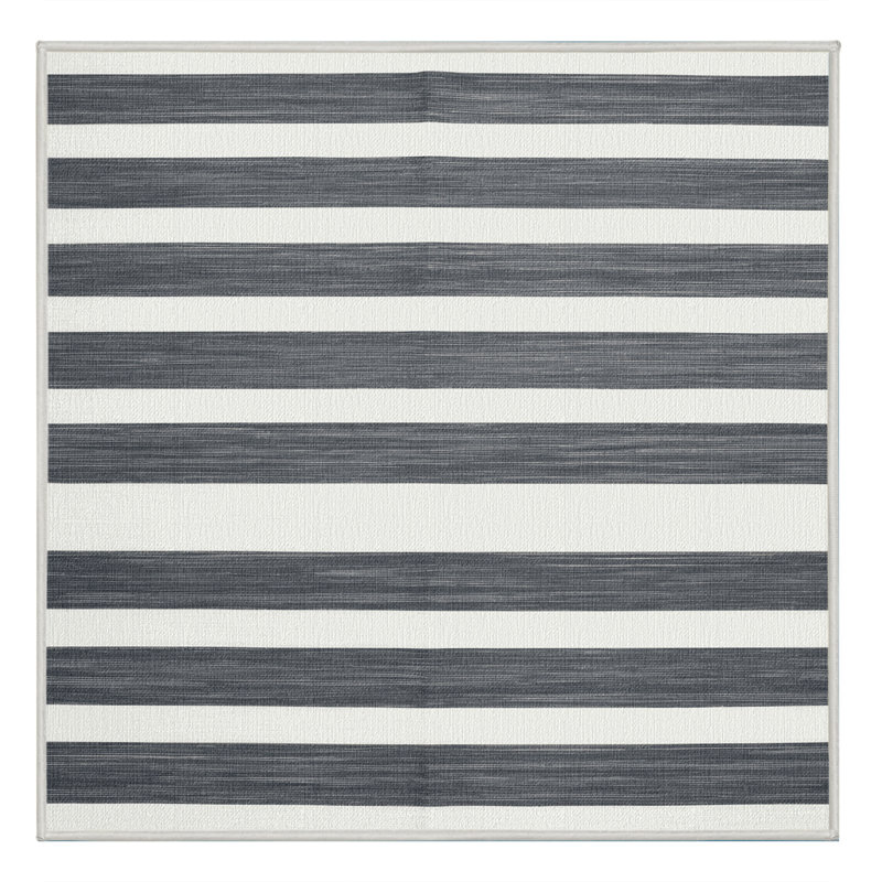Tapis blanc à rayures horizontales lavable à la machine, Carré 5 pi