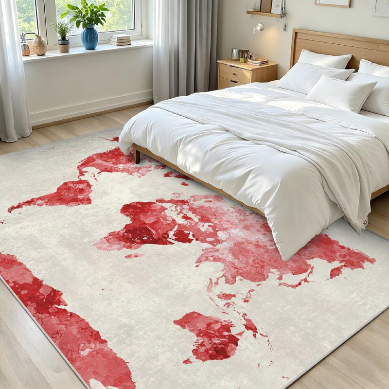 Tapis d'intérieur transparent, lavable à la machine, carte du monde aquarelle, Rectangle 71 po x 98 po