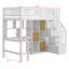 Lit mezzanine en bois avec bureau intégré, DEL, tablettes de rangement, armoires et escalier-1560349229