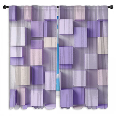 Rideaux mauve lilas mauve à motif géométrique diaphane et obscurcissant - 2 panneaux