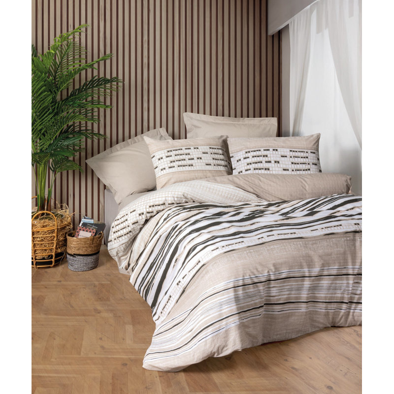 Ensemble de housse de couette de qualité supérieure XXL, 100% coton Ranforce, housse de couette 61,0 x 86,6 pouces et 1 taie d'oreiller 31,5 x 31,5 pouces | Lavable à la machine, enveloppe et fermeture à boutons, couleur beige élégant | Doux et durable pour un confort ultime