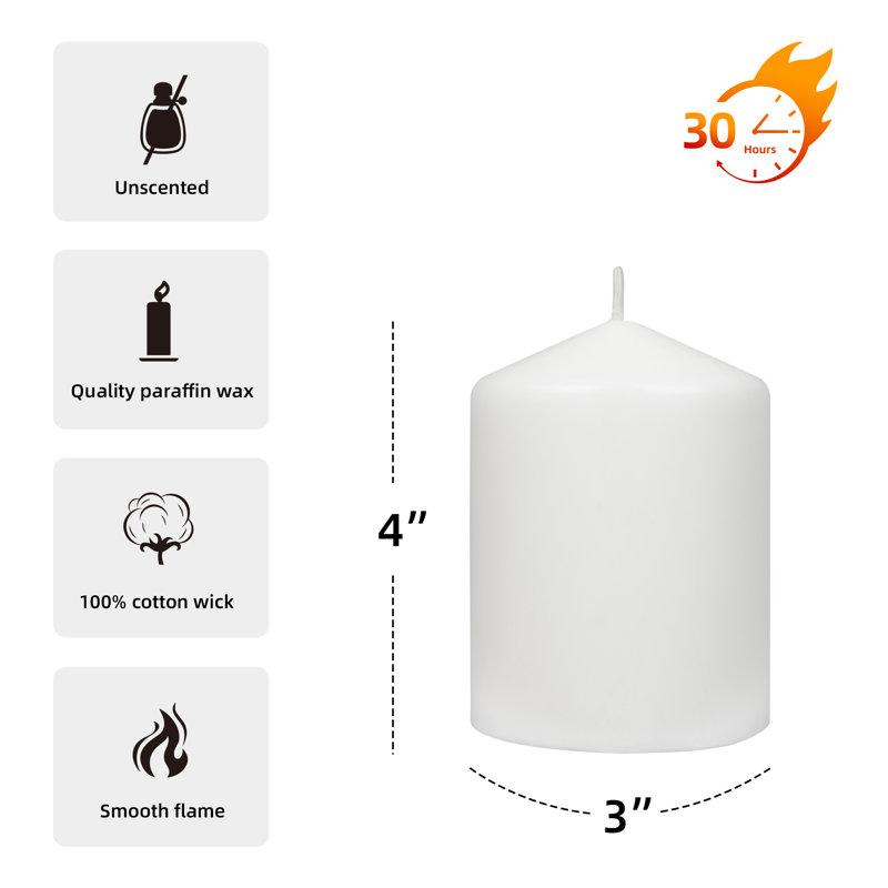 Ensemble de 3 bougies colonne non parfumées 3 pièces, Blanc, H 4 po x l 3 po x P 3 po