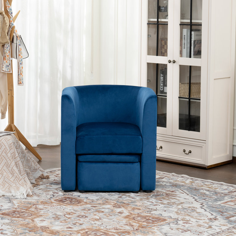 29" Upholstered Barrel Accent Chair With Storage Ottoman For Living Room/Bedroom/Office, Blue
