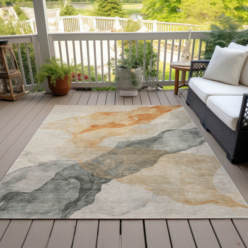 Tapis orange intérieur / extérieur lavable à la machine Xhevrie, Rectangle 5 pi x 7 pi 6 po