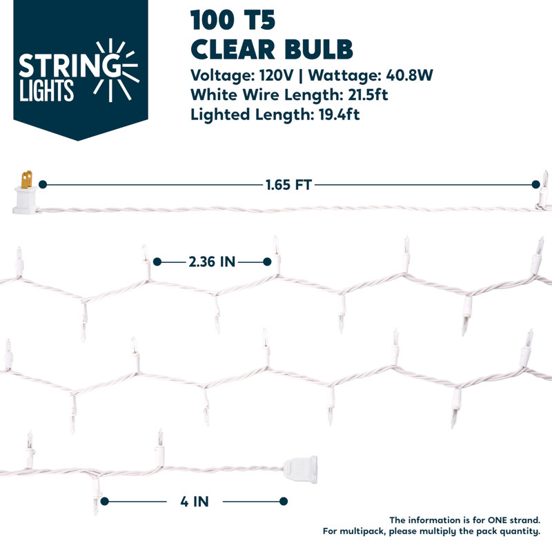 Guirlande lumineuse de Noël pour l'intérieur, mini guirlande 100 lumières, 21,5 pi
