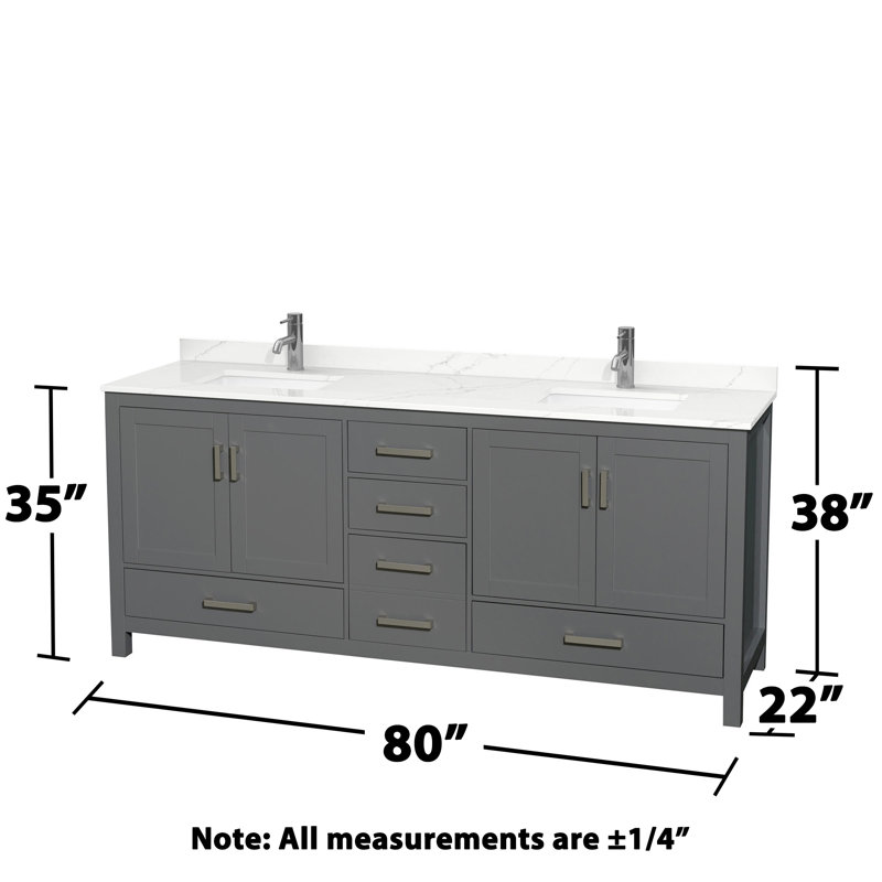 Sheffield 80" Freestanding Double Bathroom Vanity with Quartz Top, Dark Gray, Giotto Quartz