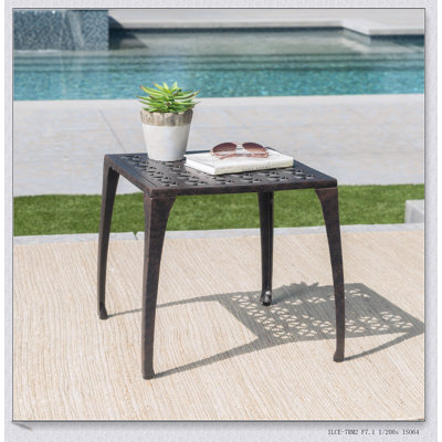 Table d'appoint d'extérieur en fonte d'aluminium durable avec grillage complexe et finition bronze polyvalente pour patio et jardin