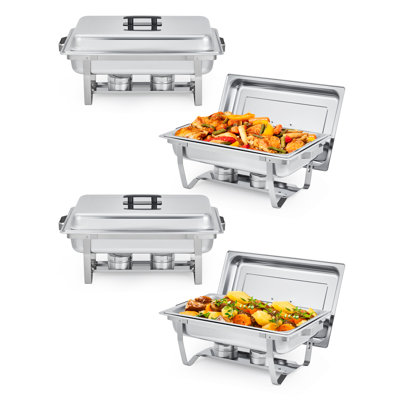 Ensemble de 4 réchauds pour buffet, ensemble de chauffe-plats 8QT avec couvercle et cadre pliable, argent