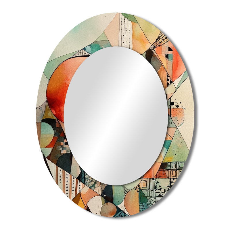 Joyful Geometric II - Miroir mural moderne ovale, 43" x 33"