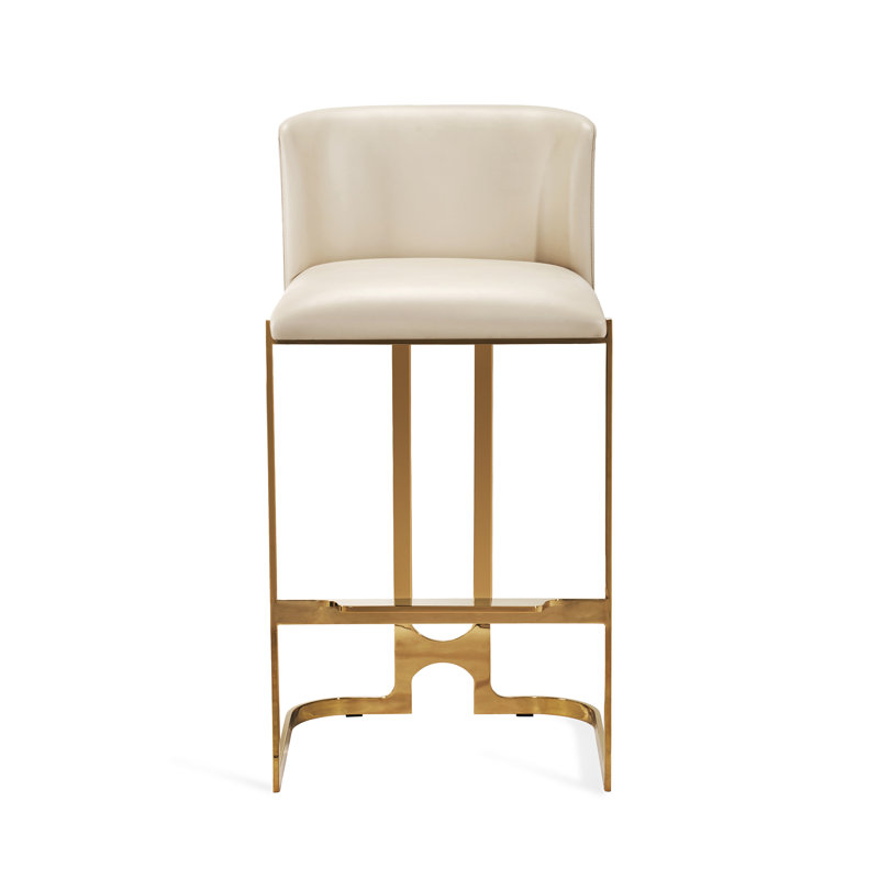 Banks Upholstered Stool with Metal Frame, Polished Brass, Counter Stool (26” Seat Height), Cream Latte