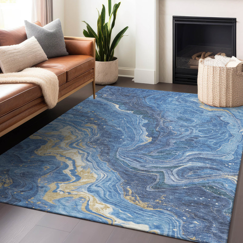Tapis bleu intérieur / extérieur lavable à la machine Cinead ACN1701, Rectangle 2 pi 6 po x 3 pi 10 po