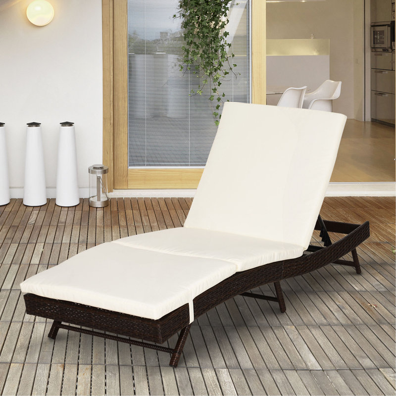 Outsunny Patio Chaise Lounge, Pool Chair With 5 Position Adjustable Backrest & Cushion, Outdoor PE Rattan Wicker Sun Tanning Seat, 78.75" X 28" X 35", Coffee
