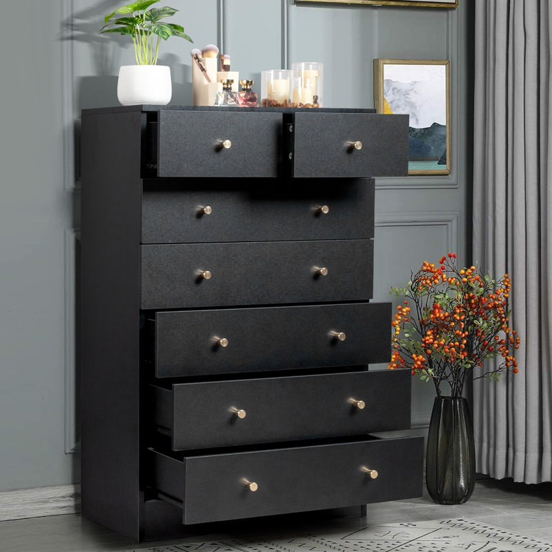 Commode 7 tiroirs 26 po Andice, Noir, noir, noir, noir