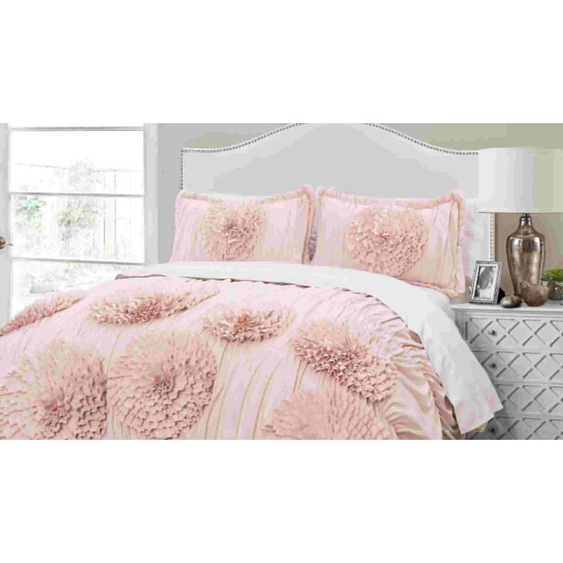 Serena Light Gray Full/Queen Floral Microfiber Comforter Set